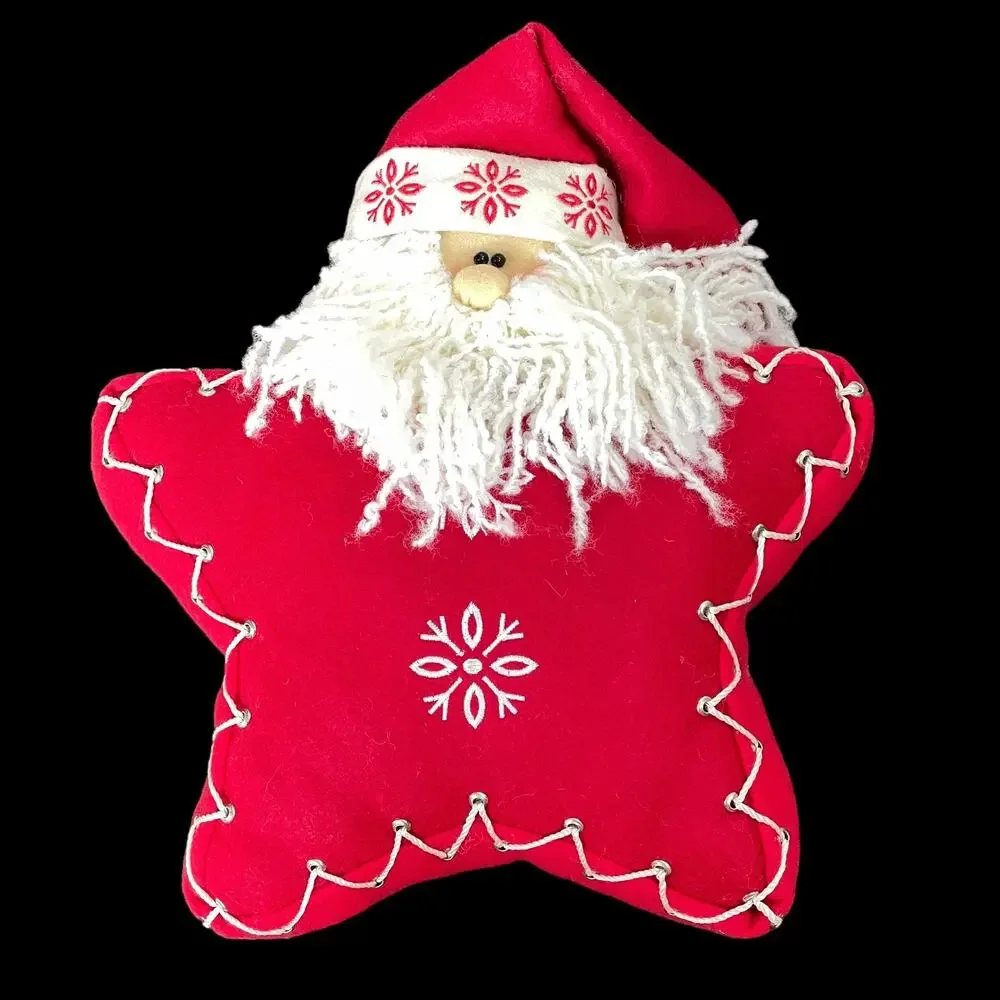 Star Shaped Santa Pillow Red White Grommet Christmas Snowflake READ Dscpt